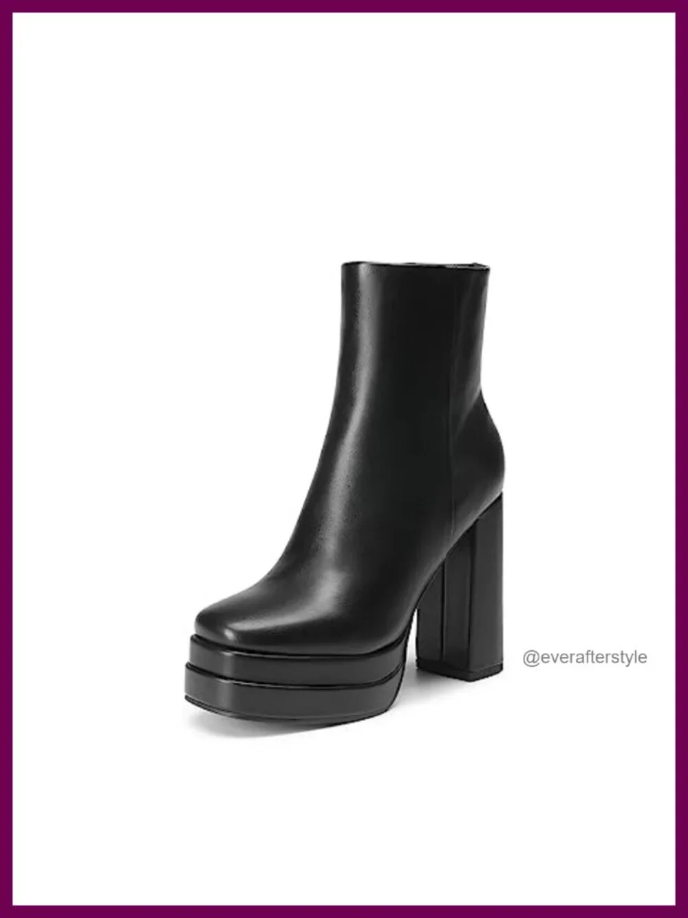 Y2K Platform Gogo Chunky Heel Ankle Boots PU Faux Leather Square Toe Side Zipper